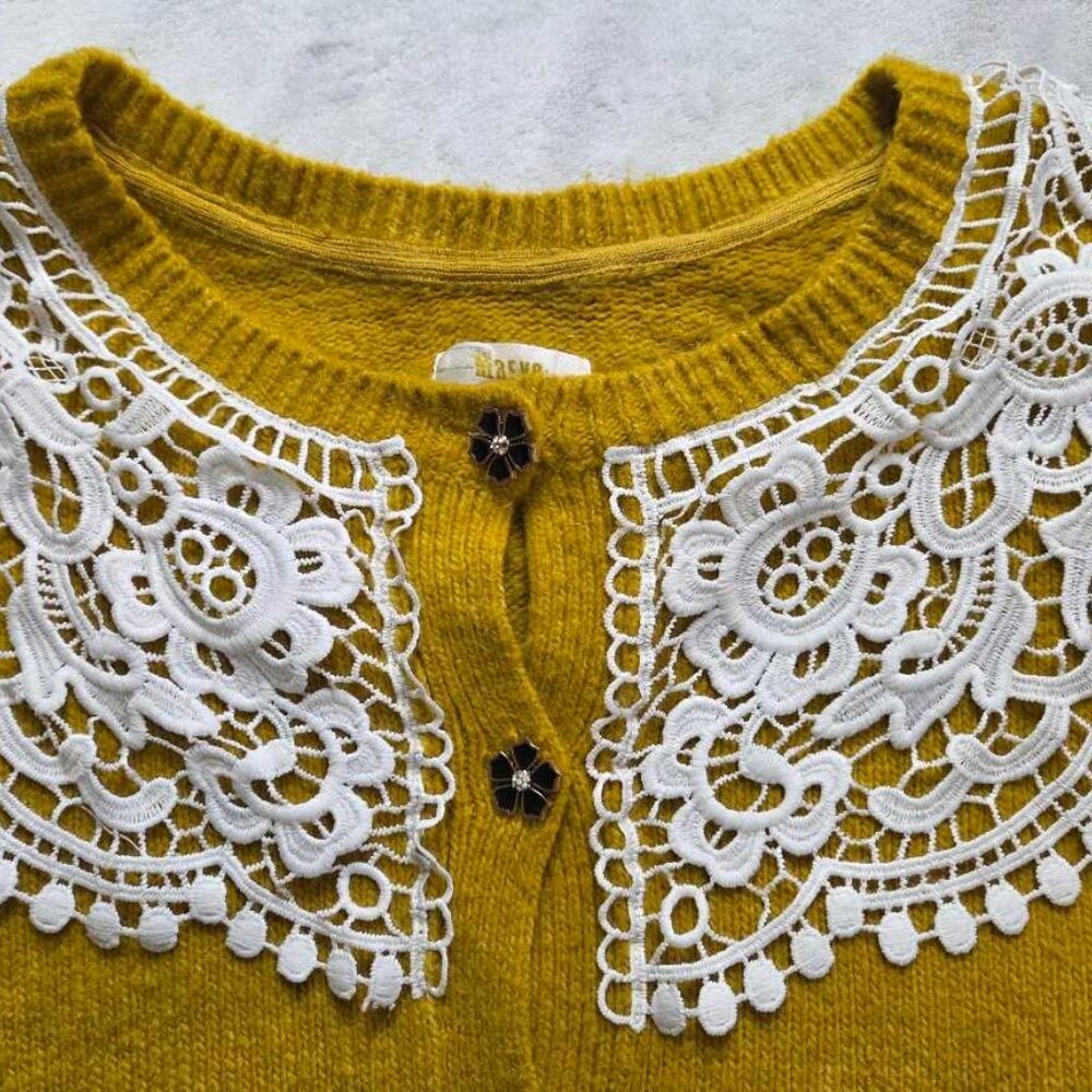XL Maeve x Anthropologie chunky yellow lace cardigan sweater - Picture 4 of 12